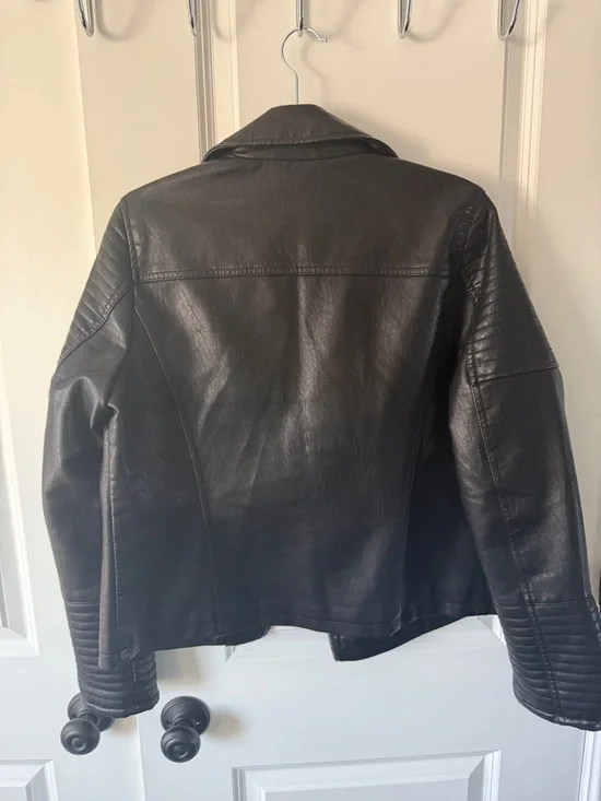 Topshop Black Quilted-Panel Leather Moto Jacket - Picture 4 of 4